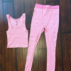 SKIMS Set Pink Cotton Rib Tank and Leggings